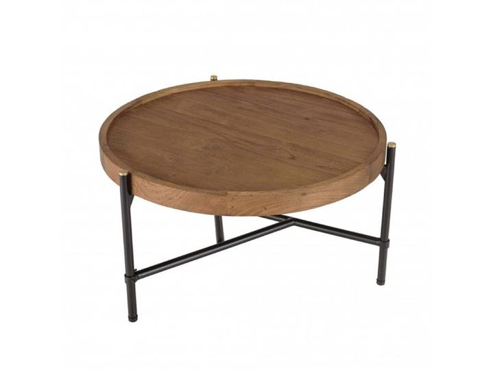 MACABANE SIXTINE - Table basse ronde diam 58 plateau en bois de teck recyclé