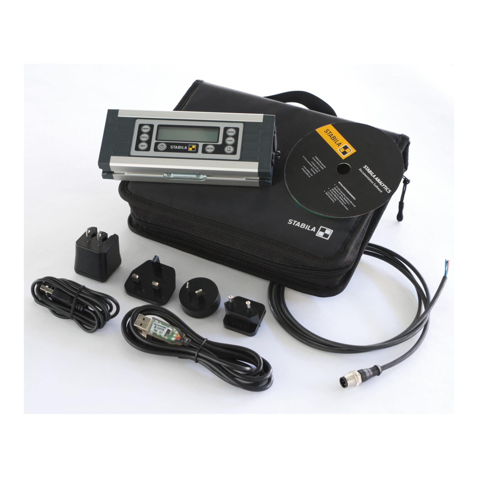 STABILA Elektronik-Neigungsmesser TECH 1000 DP aus Aluminium mit Digitalanzeige und Bluetooth-Funktion, 6-teiliges Set mit Tasche und Zubehör (19126)