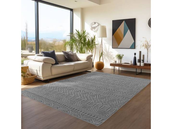 Teppium Tapis salon bouclé boho déco rétro argent 120 x 170 cm confortable robuste entretien facile déco chambre déco moderne
