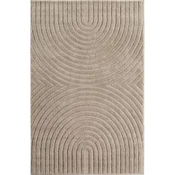 Teppich Wohnzimmer 3D Organische Bögen mit 3D-Effekt Modern Waschbar Strapazierfähig Beige 60x110 OEKO-TEX – RIGI von Kadima Design