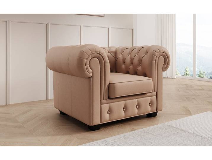 Chesterfield Sessel Royal in Echtleder - Rosé - Echtleder - Luxusbetten24