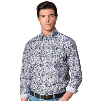 Businesshemd VENTI "VENTI Businesshemd Langarm Print", Herren, Gr. 40, Normalgrößen, blau, 100% Baumwolle, bedruckt, schmal, Hemden