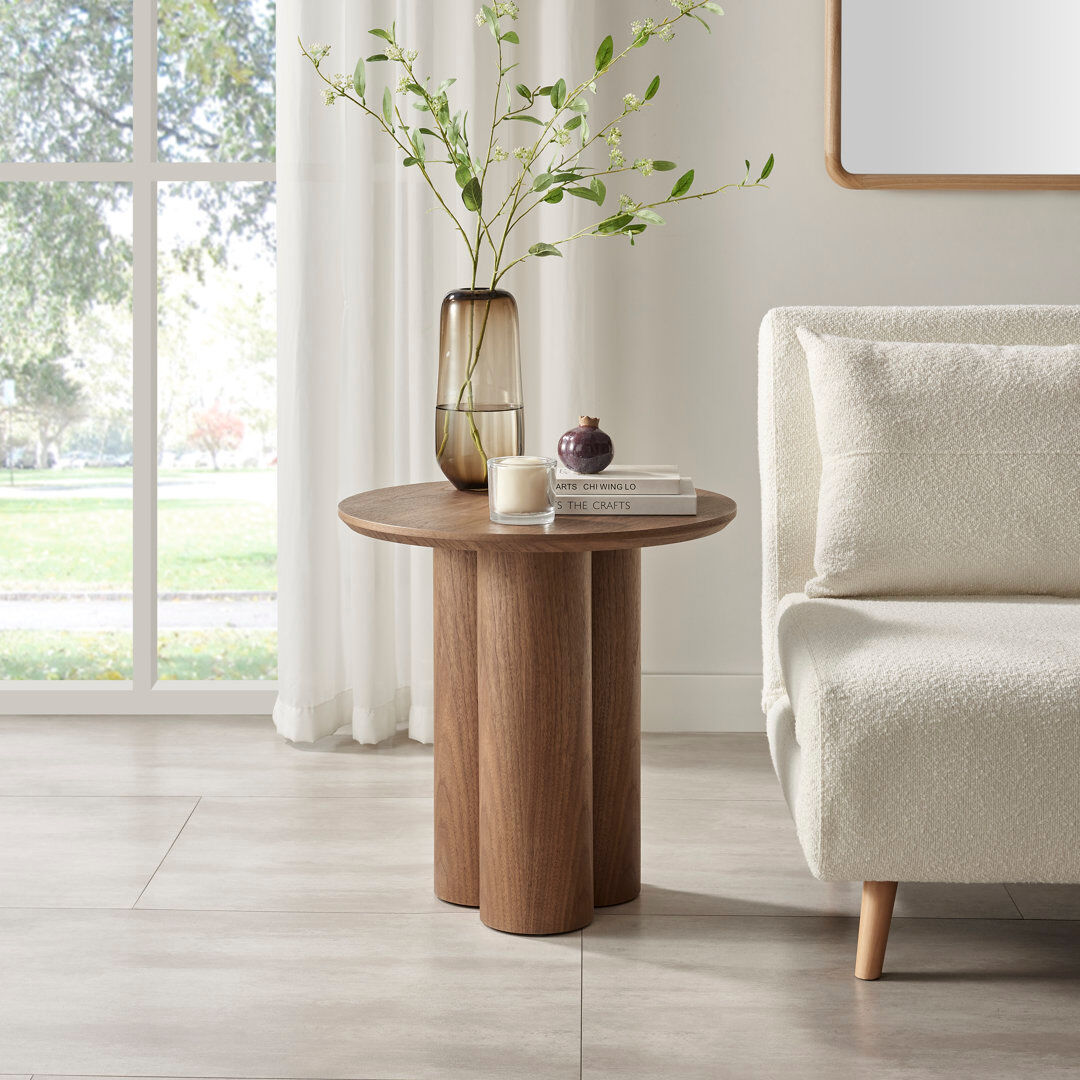 Ivy Bronx Delshawn Pedestal End Table Walnut 55cm H X 55cm W X 55cm D