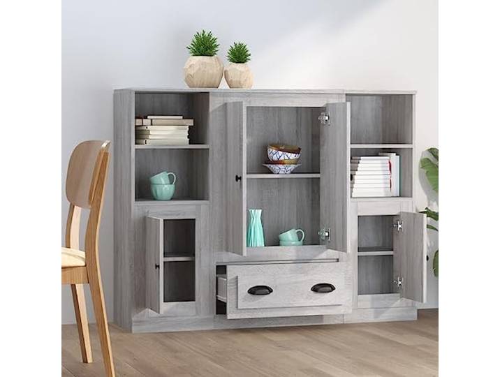 KTHLBRH Sideboards 3 Stück Sonoma Grau Mehrschichtholz 132 cm Minimalistisches Design, großer Stauraum, glatte Oberfläche, robust und stabil