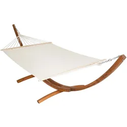 tectake Hängematte Thorsten XXL für 2 Personen mit Holzgestell belastbar bis 200 kg Weiß 415x150x124 cm