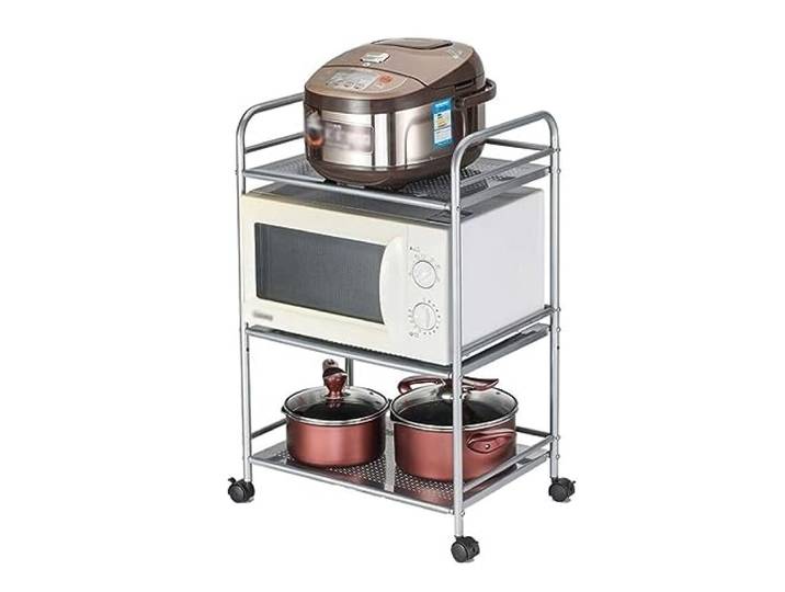 CVdrtyED Mikrowellenregal 3-stufiger Mikrowellenherd-Regal Aus Edelstahl Für Die Küche, Mikrowellenregal, Reiskocher, Ofen-Aufbewahrungsständer Küchenregal Stehend