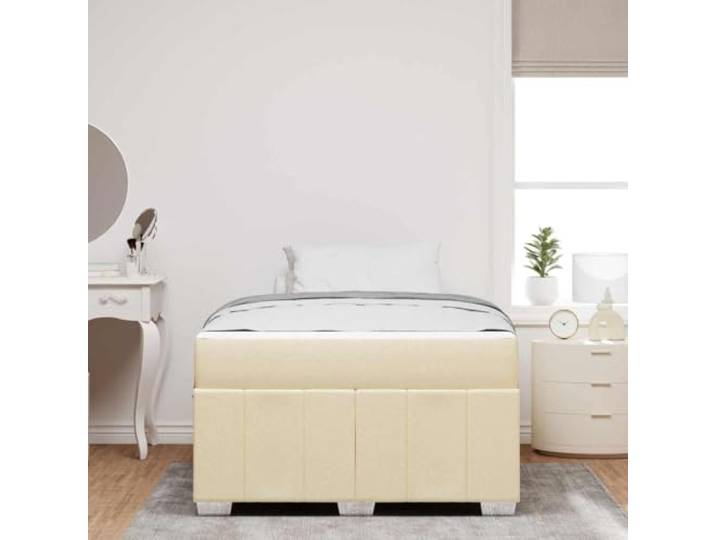 KTHLBRH Bett mit Matratze Creme 120 x 200 cm Stoff Lattenrost, Engineering-Holz, einfache Montage, 280 kg Tragkraft
