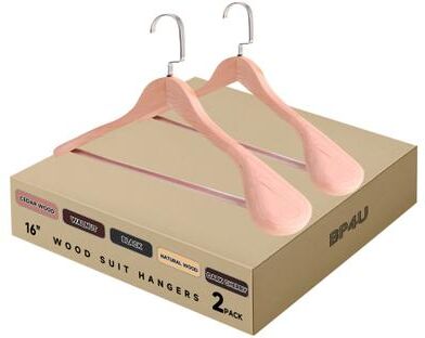 BP4U Premium Wide Shoulder Wooden Suit Hangers, 16-Inch Heavy-Duty Solid Wood Coat Hangers for Women's Clothes
