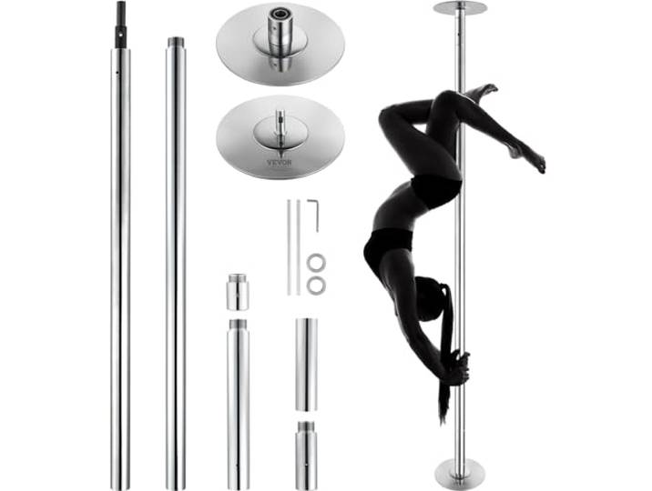VEVOR Kit de bâton de danse statique\, bâton de danse statique\, portable\, amovible\, bâton de 45 mm en acier inoxydable robuste\, réglable en hauteur\, pour exercice\, maison\, club\, salle de sport\, argenté