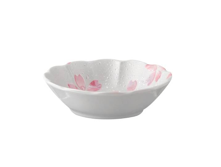 MINOYAKI, Bol peu profond en porcelaine japonaise, Motif fleur de cerisier, Émail goutte de rosée, 5,1 pouces, Couleur sous glaçure
