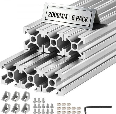 Vevor Set van 6 Aluminiumprofielen 2020, Geanodiseerd, Zilver, Lengte: 2 m