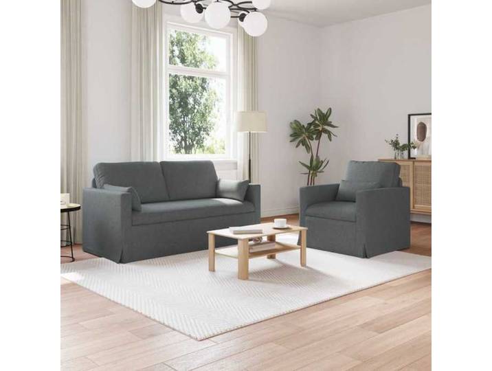 Ensemble Canapés 2 pc gris foncé tissu salon compact durable teinte sobre style moderne fonctionnel