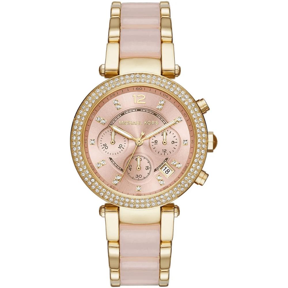 Michael Kors Parker MK6326 Damenarmbanduhr mit pinkem Zifferblatt 39mm aus vergoldetem Edelstahl
