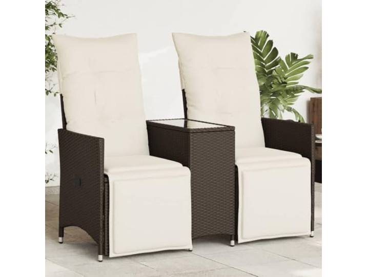 HEFZGDB Gartensofa 2-Sitzer Verstellbar mit Tisch Braun Poly Rattan Sessel Sitzgruppe wetterfest