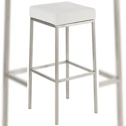 Décoshop26 - Moderner Barhocker mit bequemer weißer Kunststoffsitzfläche und Beinen aus gebürstetem Edelstahl 10_0000018