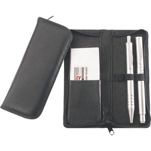 Alassio Stifteetui 2603 schwarz, für 3 Stifte, mit Einsteckfach und Reißverschluss, aus Echt Leder