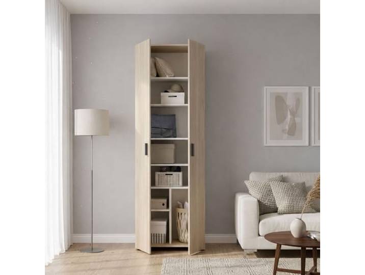 Dmora - Armoire polyvalente à 2 portes Suretta\, Unité de rangement multifonctionnelle\, Armoire à chaussures\, 61x35h190 cm\, Chêne
