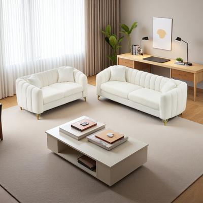 ZWYO HOSIMU Chenille Oversized Sofa Set with Tufted Back and Gold Metal Legs (5-Seater)