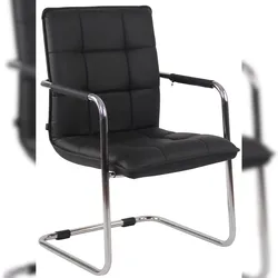 DELUKE Besucherstuhl TORINO - Kunstleder Schwarz 57x64x89 cm Silber | Besucherstühle Konferenzstuhl Wartezimmerstuhl Bürostühle Bürostuhl Konferenzraum