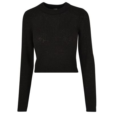Sweater URBAN CLASSICS "Urban Classics Damen Ladies Short Waffle Sweater", Damen, Gr. 4XL, schwarz, 100% Polyacryl, unifarben, normal, Rundhals, Sweatshirts Sweater