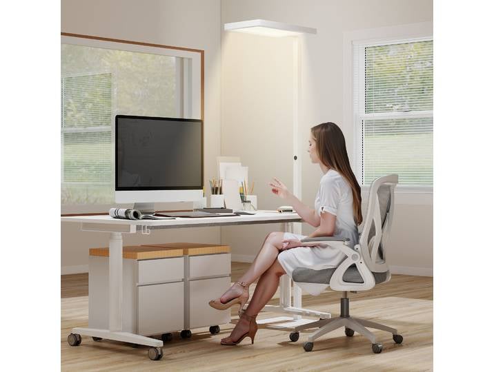 HOMCOM Lampadaire LED Dimmable Salon Blanc avec Télécommande