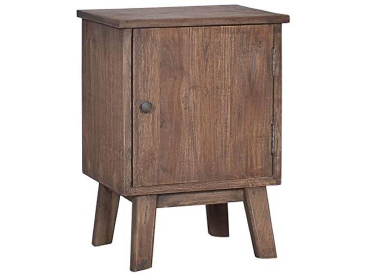 YUTAASU Nachttisch 40x30x53 cm Massivholz Teak Mit Stauraum hinter Tür, Rustikaler Kolonialstil, Natürliches Finish, Robust und Langlebig