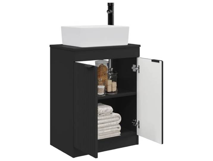 SKTQYQO Badmöbel mit Waschbecken, schwarz, 54 x 35 x 83 cm Technisches Holz, versenkbare Griffe, 90° Türen, schnelle Entwässerung, 1 Einlegeboden
