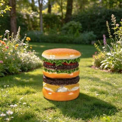 Kodotan sofa "12.6"" Sculptures Garden Statues, Double Burger Stool Garden Statue, Magnesium Oxide Stone Composite Outdoor Stool Decor"