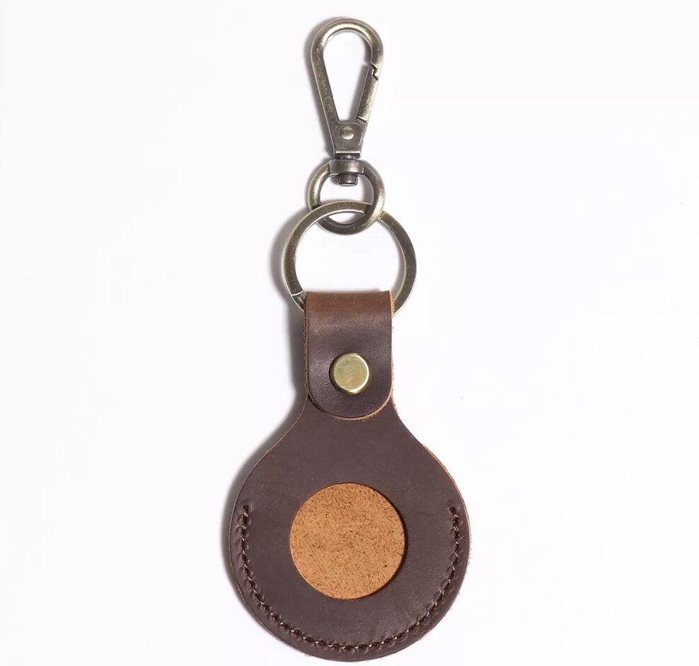 INF Étui AirTag en cuir premium avec anneau de porte-clés - Marron café