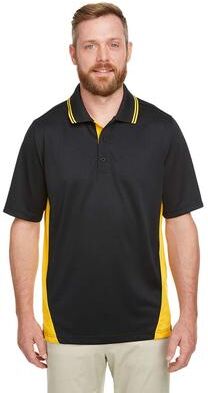 Harriton M386 Men's Flash Snag Protection Plus IL Colorblock Polo Shirt in Black/Sunray Yellow size Medium   Polyester