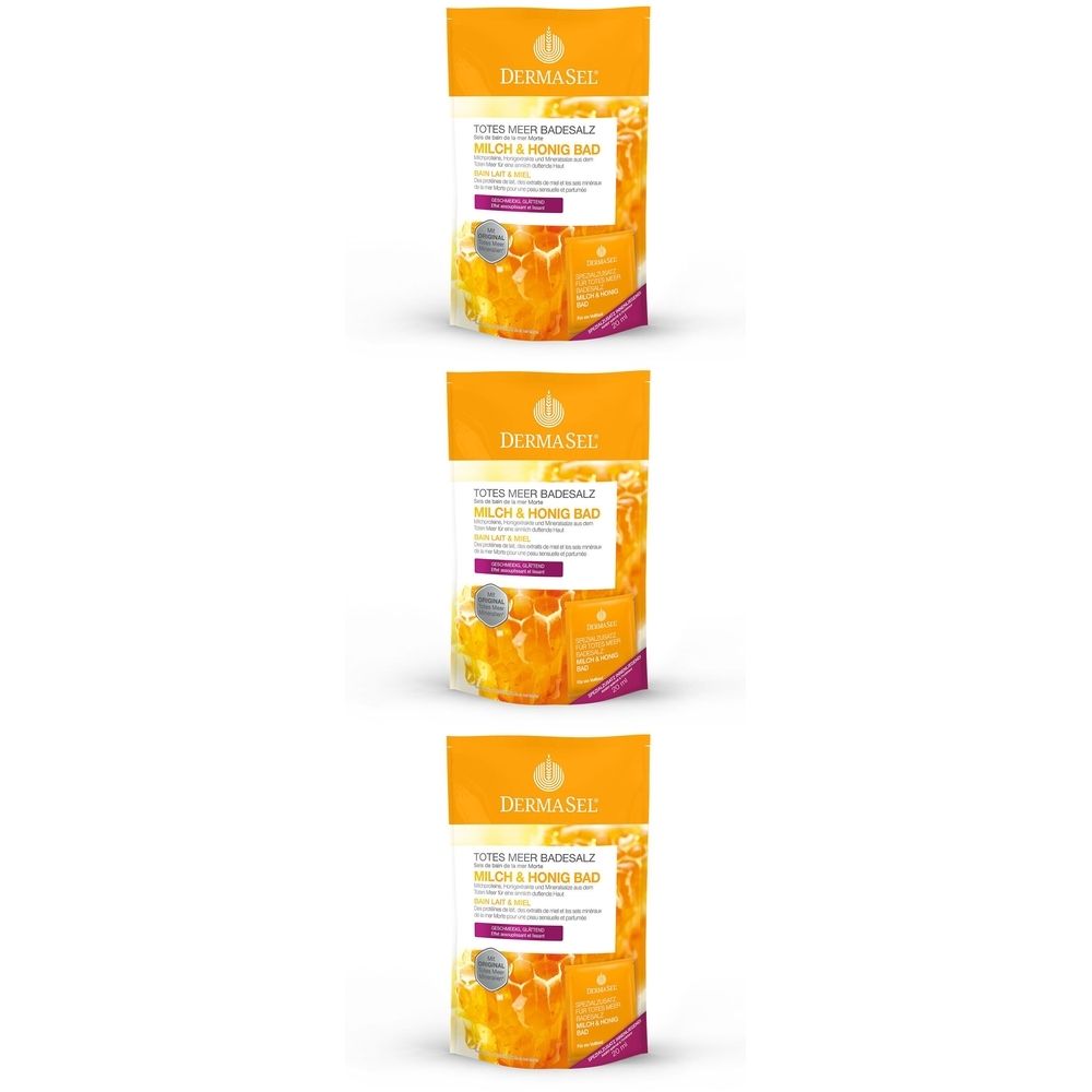 DermaSel Totes Meer Badesalz, Milch-Honig 3x420 g Badesalz
