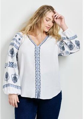 Plus Size Women's Angelina Embroidered Blouse by Aveology by Avenue in Ivory (Size 20)