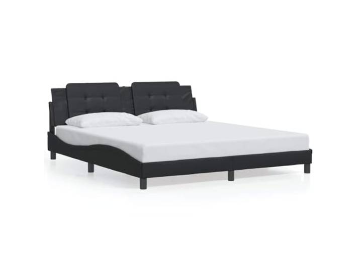 PUGYNBK Zadar Bettgestell aus Kunstleder, Schwarz, 180 x 200 cm Gepolstertes Kopfteil, Lattenrost im Lieferumfang enthalten, einfache Reinigung, modernes Wellendesign