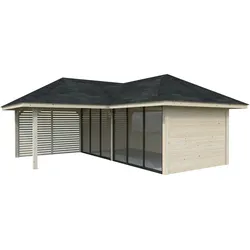 Palmako Pavillon Bianca 24,9 m2 Set 513 Slide Plus mit Isolierglas-Schiebetüren naturbelassen