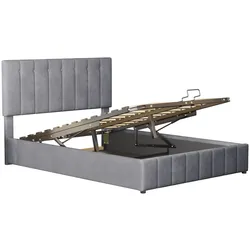 Merax Hydraulisches Polsterbett 140x200 aus Samt Funktionsbett Doppelbett mit Höhenverstellbares Kopfteil & Lattenrost Grau