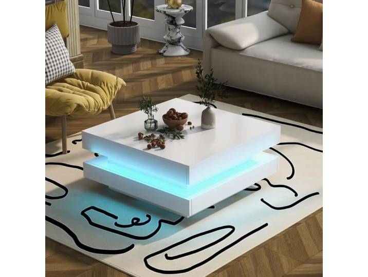 Table basse - LED en 16 couleurs - carrée - style contemporaine - blanc