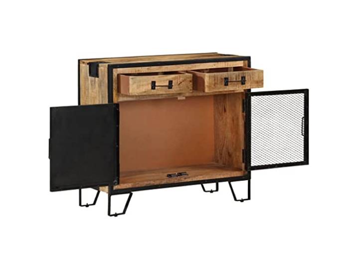 GKMBCVDFR Sideboard 80x31x71 cm Raues Mango-Massivholz Industrieller Stil, Handgefertigt mit Stahlrahmen, Viel Stauraum, Robust und Stabil