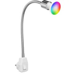 ledscom.de Steckdosenlampe LESCH Leselampe Schwanenhals, Schalter, Chrom inkl. Smart Home RGBW GU10 LED Lampe, 5,41W, 473lm