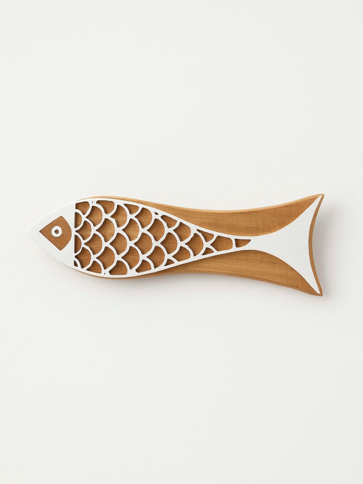Samimi Blockdruck-Stempel ''Fish'' in Natur/ Weiß - (L)17 x (B)5 cm - onesize
