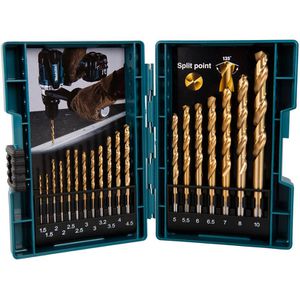 Makita Bohrer HSS TiN, B-67795, 19-teiliges Set, 1,5-10 mm, HSS-Metallbohrer