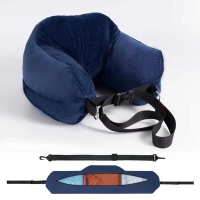 Inspire Curations FlexRest Travel Comfort Pillow Adjustable Travel Neck Pillow With Fillable Design & Washable Cover deep Blue