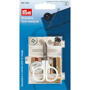 Prym Nähset 651255, Travel Box, für Anfänger und Reise, mit 4 Garnen, 3 Nadeln, Knöpfe, Schere, 21-teilig