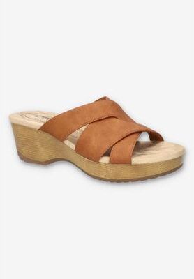 Women's Ren Slip-Resistant Sandal by Easy Street in Tan (Size 11 M)