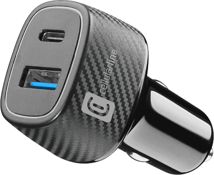 Cargador USB para coche - CellularLine CBRUSB2PD48WK, 2 Puertos USB, Negro