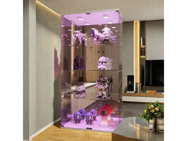 Vitrine en verre - 4 étagères LED - Verre trempé - 2 portes - Blanc