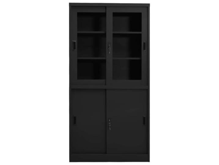 Büroschrank mit Schiebetür, aus Stahl und Hartglas, Anthrazit 3 verstellbare Einlegeböden, Sicherheitsschlösser, anthrazitfarbenes Design, langlebiger Stahl, gehärtetes Glas