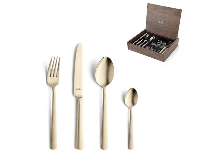 Amefa Besteck-Set VENTURA (24-tlg), 6 Personen, Edelstahl Rostfrei 18/10, Handreinigung empfohlen, champagnerfarbender PVD Veredelung, mattiert