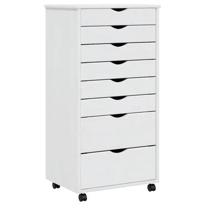 Helloshop26 - Praktischer Rollcontainer mit 8 Schubladen 53 x 39 x 103 cm modernes Design aus weißem Kiefernholz