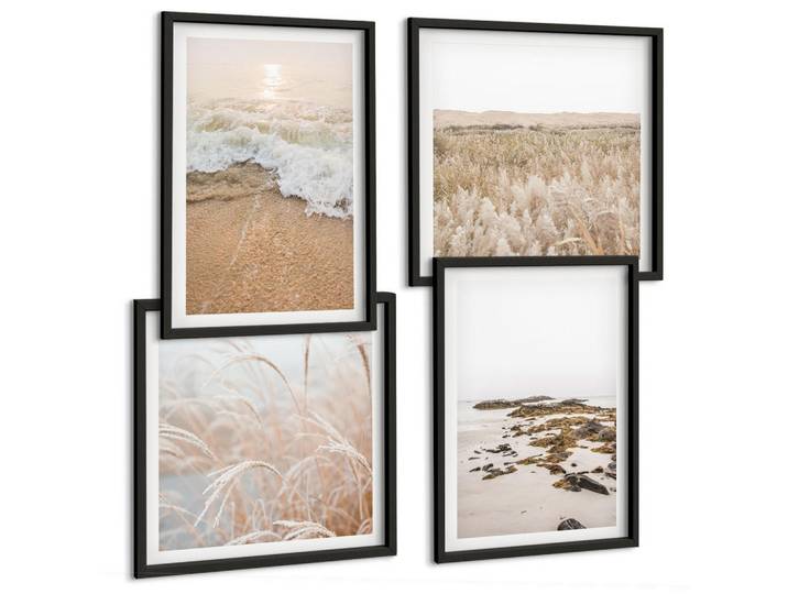 Tulup Bilder SET 4er Set - 50x50 cm & 40x60 cm Schwarzer Rahmen - Strandwellen, Steine, Sommer, Kunststoff, Rechteckig, 50x50 cm, Fotografie, Bilder & Rahmen, Bilder