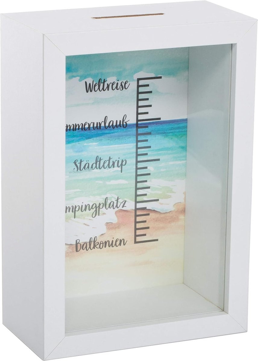 Droom Spaarpot Fotolijst met Houten Frame, Hoogte: 18 cm